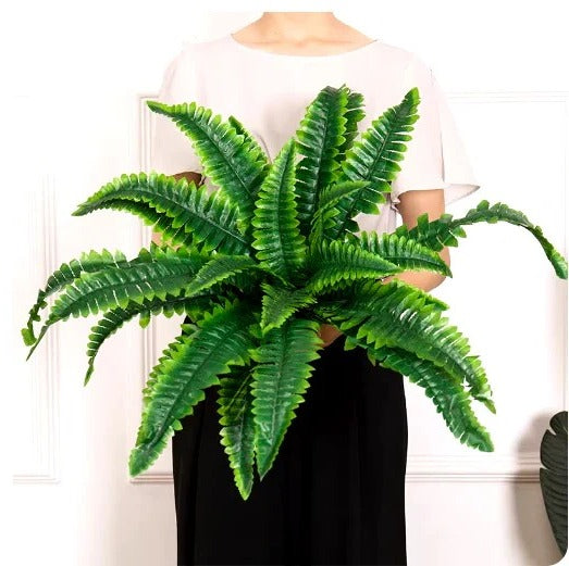 Artificial Boston Fern with UV-Resistant Leaves and 18 Full Fronds, Washable Stems