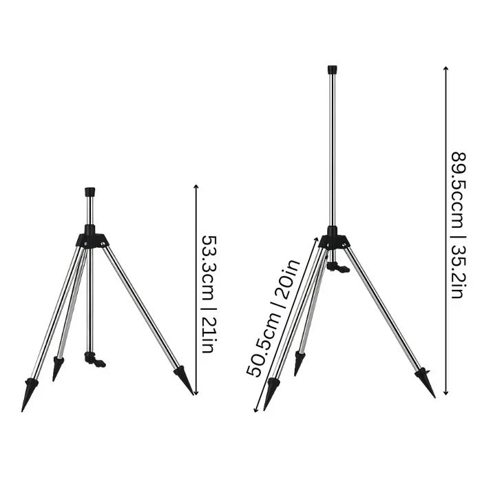 Rotating Tripod Sprinkler with Dual Nozzles and 360-Degree Coverage