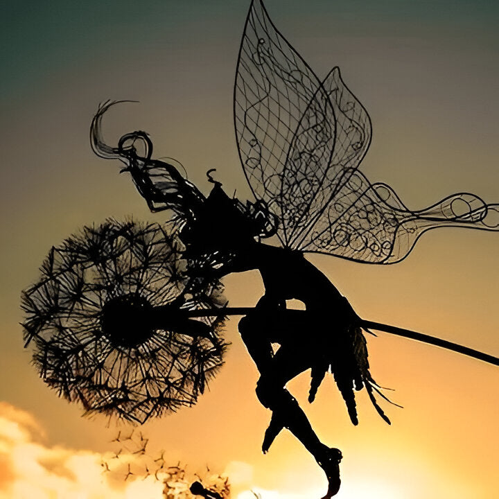Fairy Garden Sculpture with Powder-Coated Steel and Stake Base for Indoor or Outdoor Use