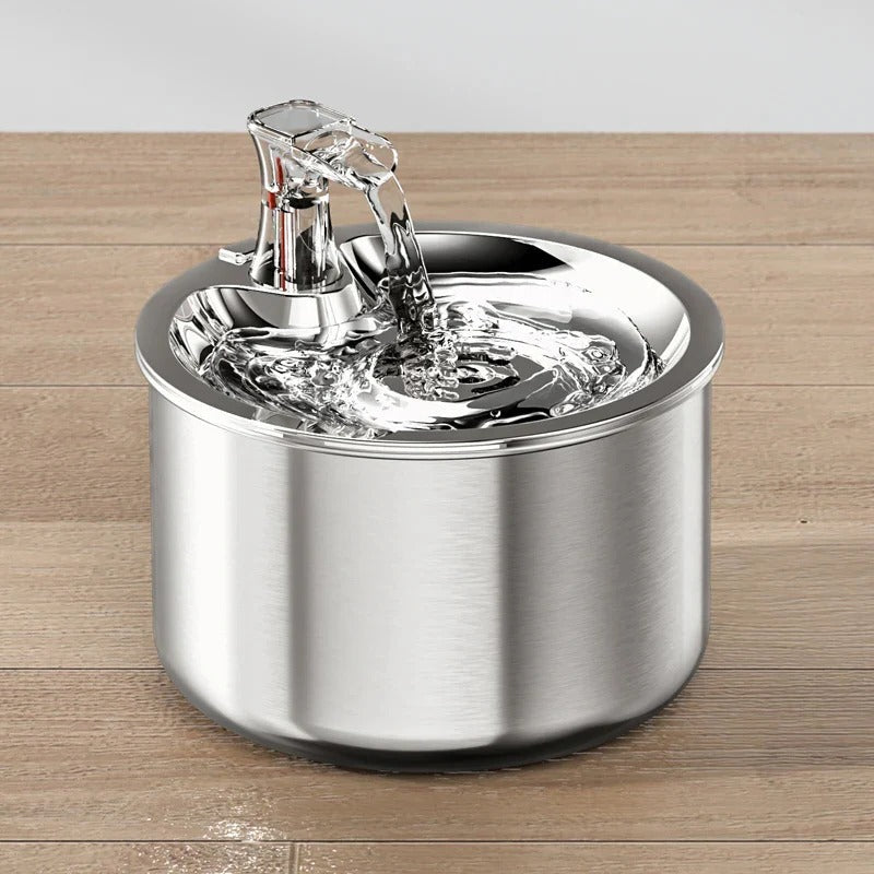 Cat Water Fountain with Stainless Steel Basin and Four-Layer Filter, Motion Sensor Option
