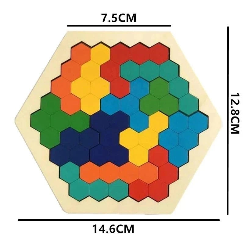 3D Hexagonal Wooden Puzzles Educational Brain Teaser Game for Children