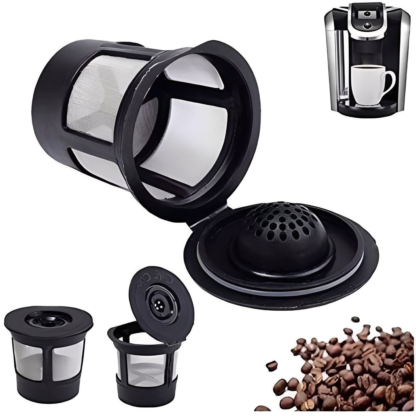 Refillable Coffee Capsules 3 Pack with Stainless Steel Micro-Hole Screen and Filling Spoon