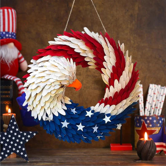 sjbackyard Eagle Wreath Patriotic Wooden Door Sign