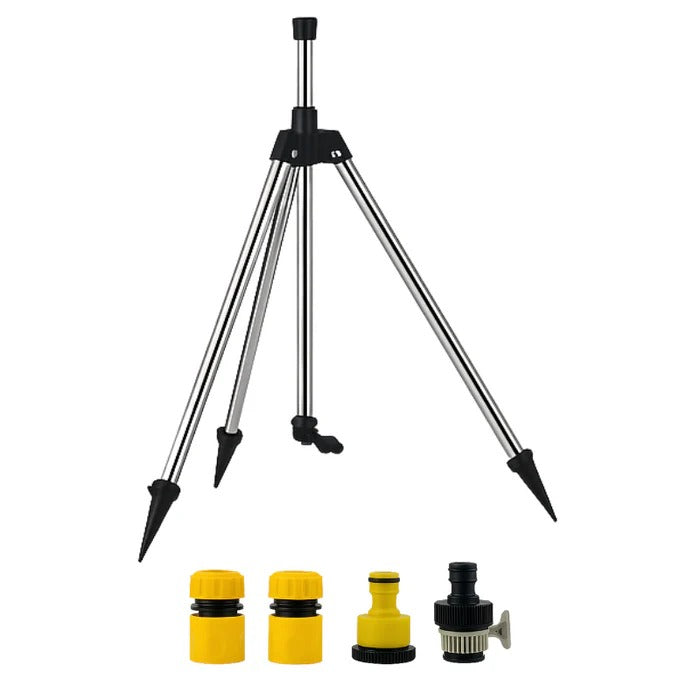 Rotating Lawn Sprinkler with Adjustable Tripod and Dual Nozzles, 360° Coverage