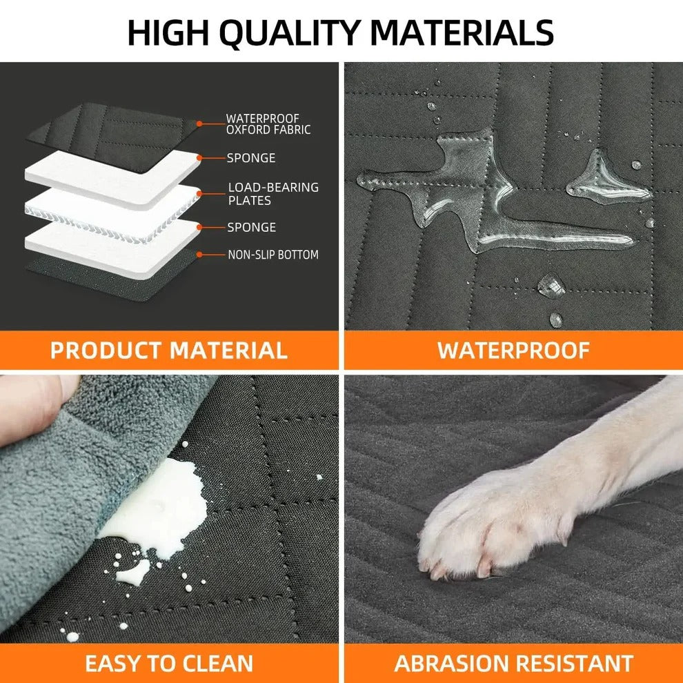 Pet Car Seat Bridge with Waterproof Cushioning and Storage Compartments for Dogs