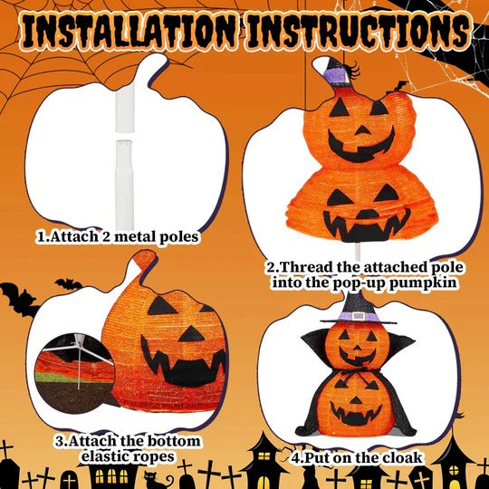 Collapsible Lighted Pumpkin Decorations for Indoor and Outdoor Halloween Display