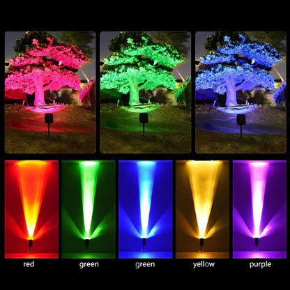 Solar LED Spotlight with Adjustable Zoom and RGB Color Modes, IP65 Outdoor