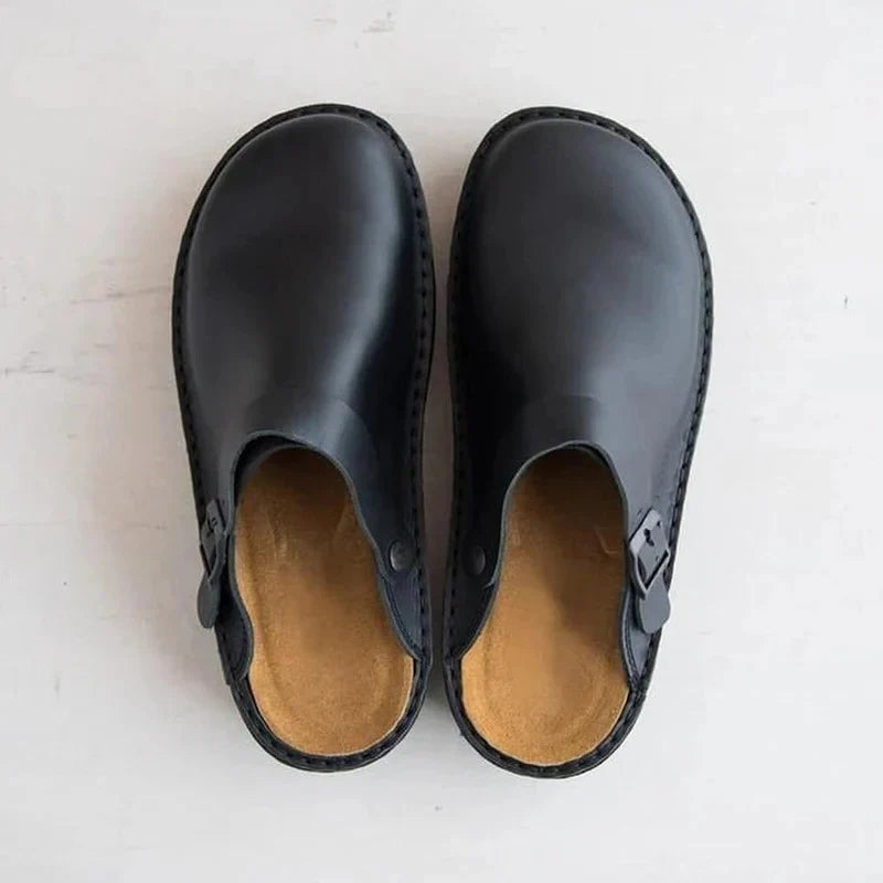 Genuine Leather Men's Slippers with Orthotic Support