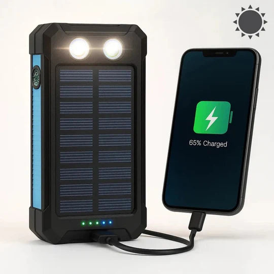 High-Capacity Waterproof Solar Power Bank With Dual USB Ports