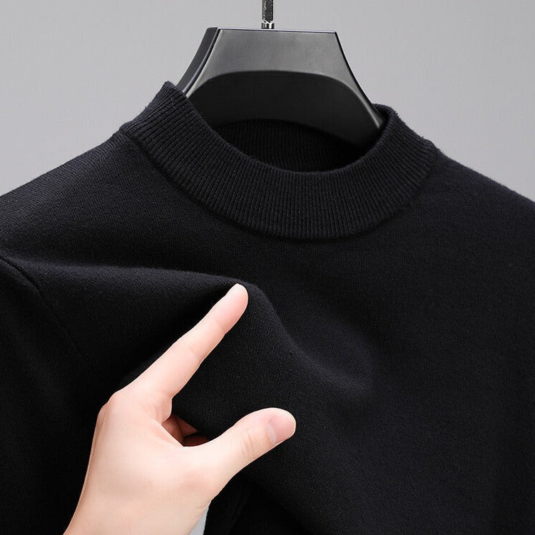 Men's Knit Pullover Sweater with Ribbed Hem and Full-Length Sleeves