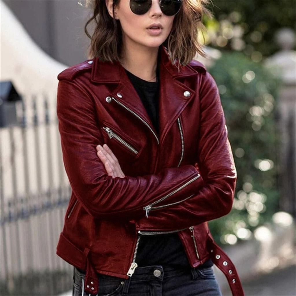 Leather Jacket with Full-Grain Leather and Asymmetrical Front Zipper, Tailored Fit