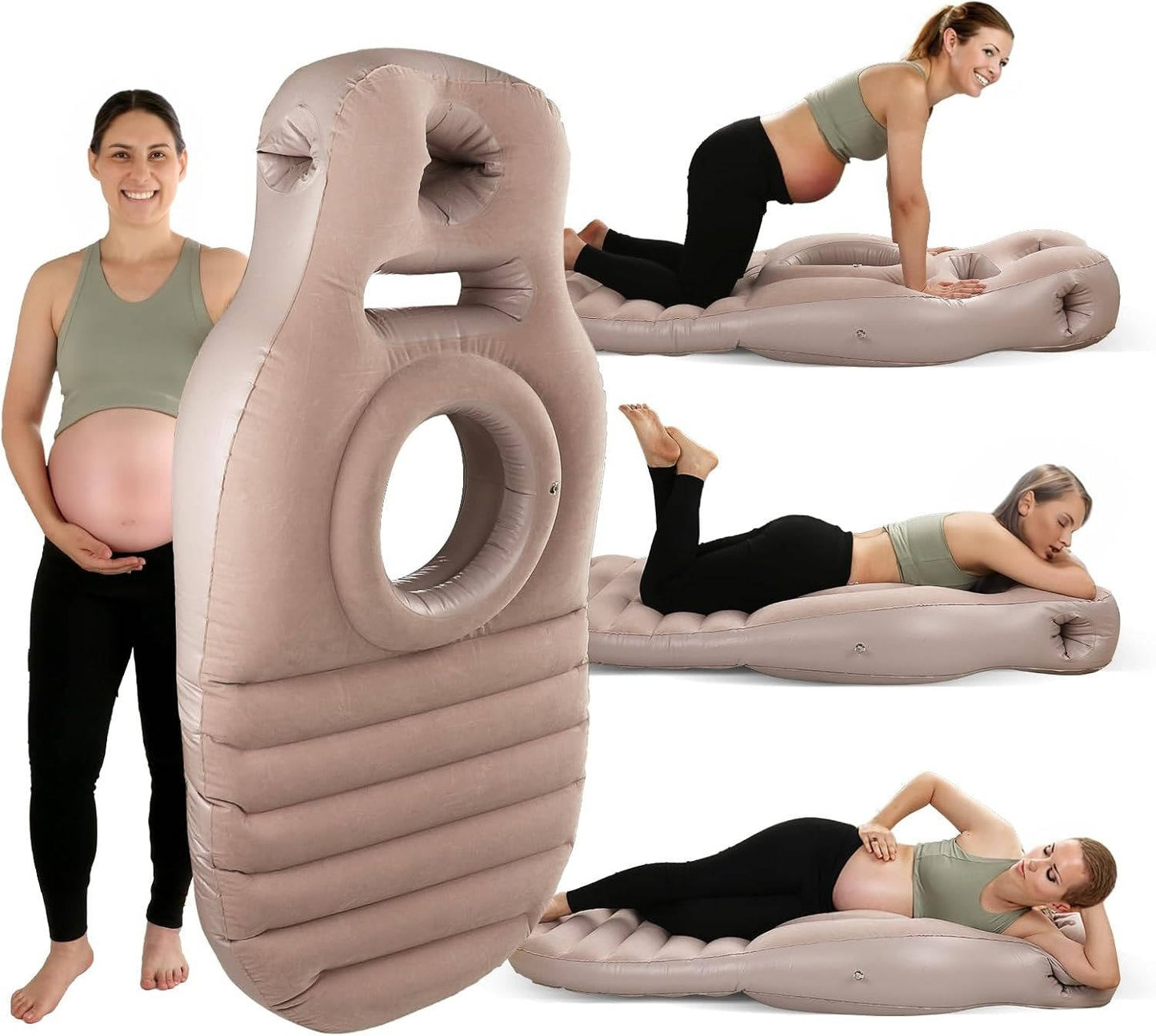 Pregnancy Support Pillow with Belly Cradle Opening and Dual Air Chambers, Pump Included