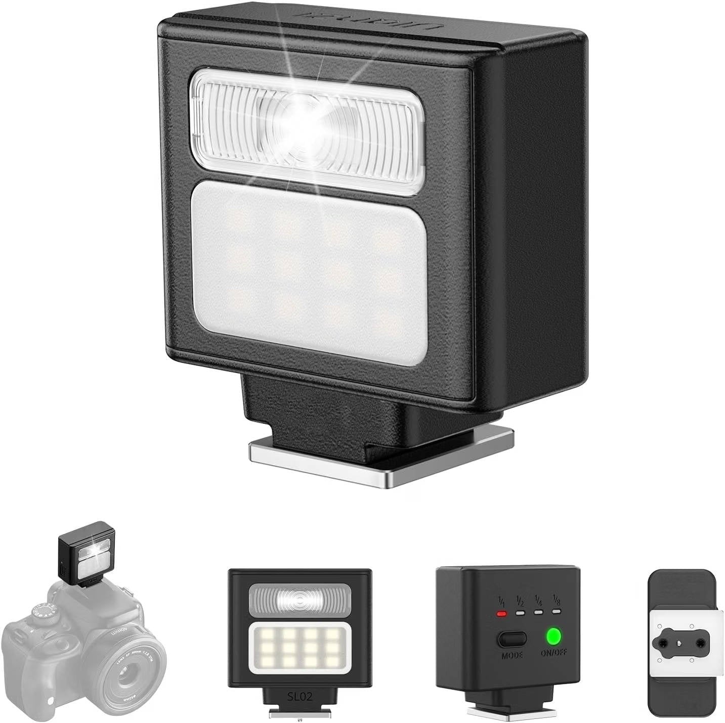 Mini Camera Flash Light GN8, 6500K LED Speedlite for Canon, Sony, Nikon & Fuji DSLR, Vlog & Outdoor Photography