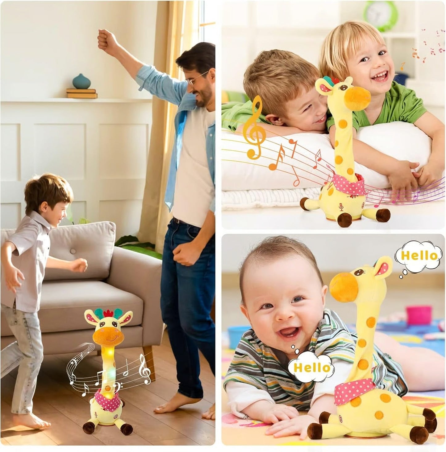 Interactive Plush Giraffe with Music and Voice-Mimic, 12in Rechargeable