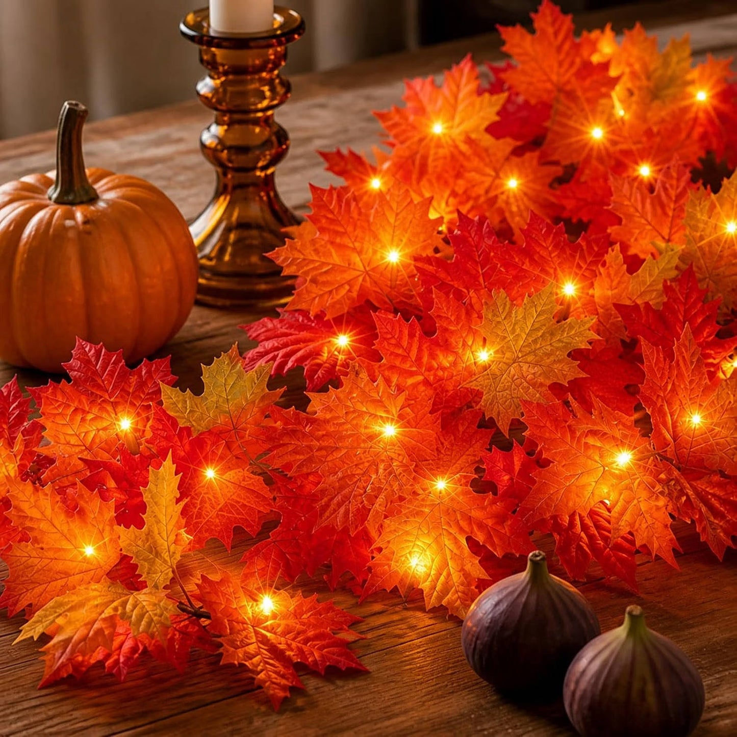 9FT Fall Garland with Lights, 50 Orange Incandescent Bulbs, Plug In Connectable Fall Lights for Indoor Outdoor Halloween Harvest Thanksgiving Decor