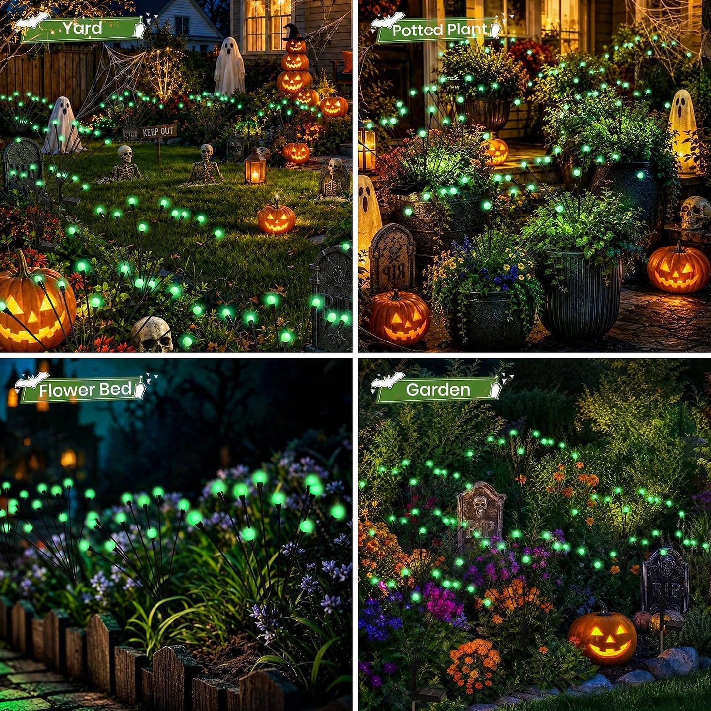 4 Pack Solar Halloween Lights, 40 LED Outdoor Lights for Yard, Garden and Party Decor