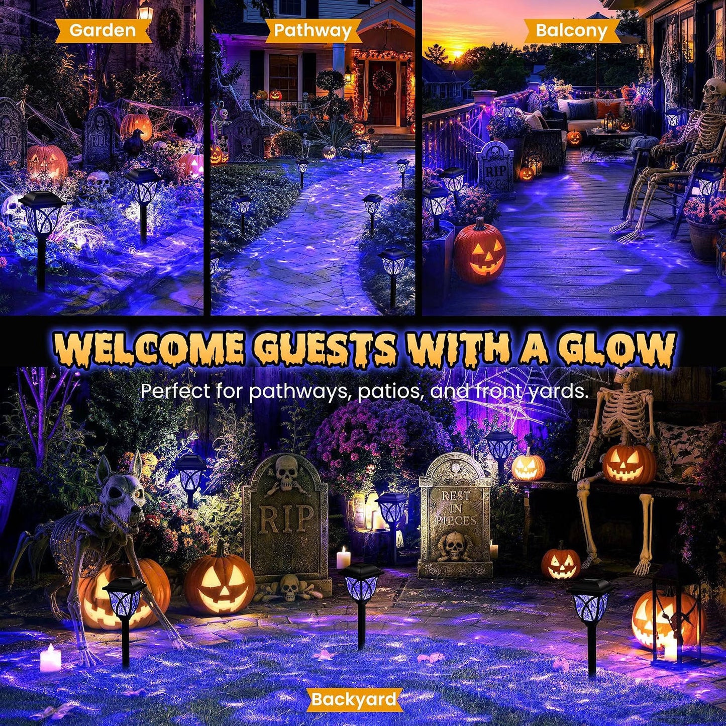 Solar Halloween Lights, Outdoor Pathway Lights for Halloween Yard, Garden and Party Decor