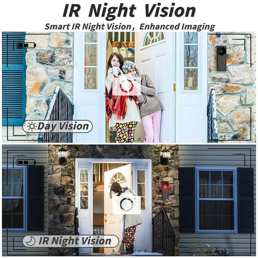 1080P Smart AI Video Doorbell Camera, Wireless 2.4G WiFi, 2 Way Audio, Night Vision, Cloud Storage