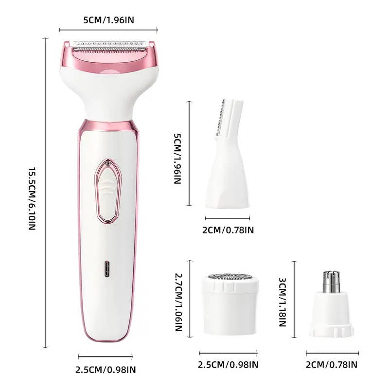 4 in 1 Electric Lady Shaver, Body Hair Trimmer for Face, Nose, Eyebrows & Underarms, Rechargeable Women’s Grooming Kit