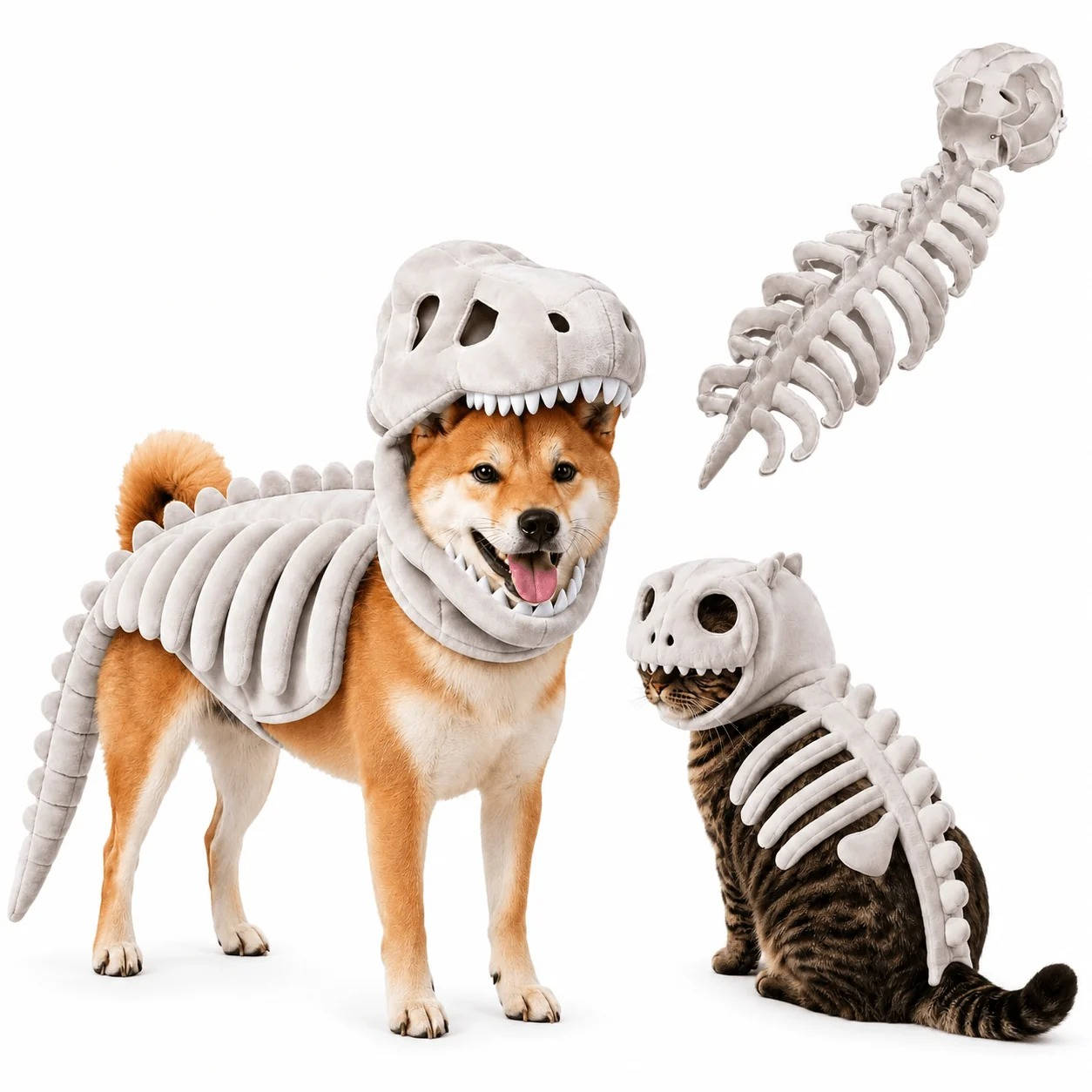 Dinosaur Skeleton Costume for Dogs and Cats, Halloween Pet Costume for Parties and Dress Up