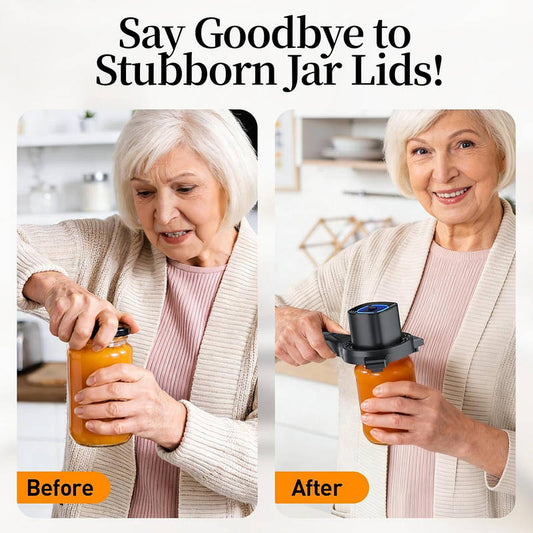 Electric Jar Opener 2 in 1 Bottle Opener, Auto Tighten Power Clamp Easy Open for Weak Hands Seniors Arthritis with Gripper Pad