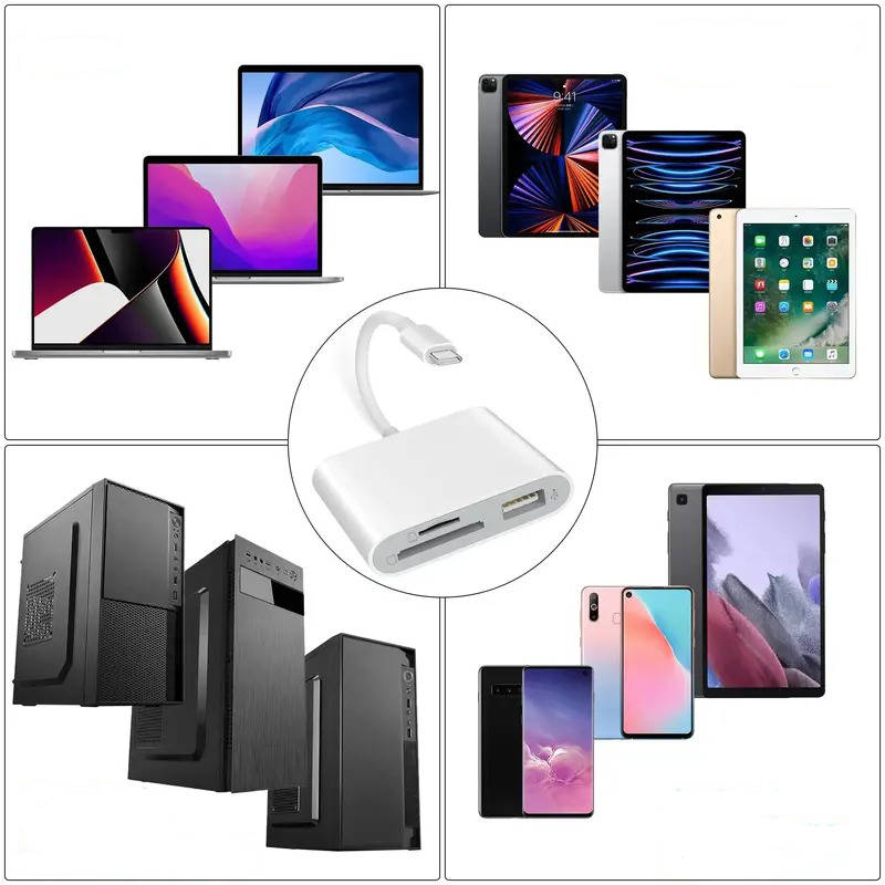 2 in 1 iPhone SD Card Reader, OTG USB Camera Adapter for iPad, Plug & Play Trail Cam Viewer, Lightning Interface