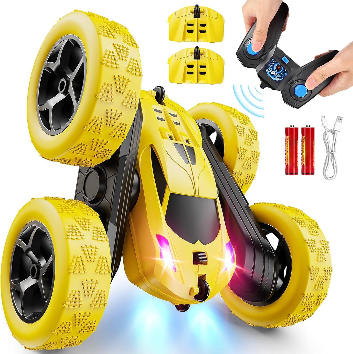Remote Control Stunt Car for Kids, 4WD Double Sided 360° Rotating RC Car with Headlights, Toy for Boys Age 6+