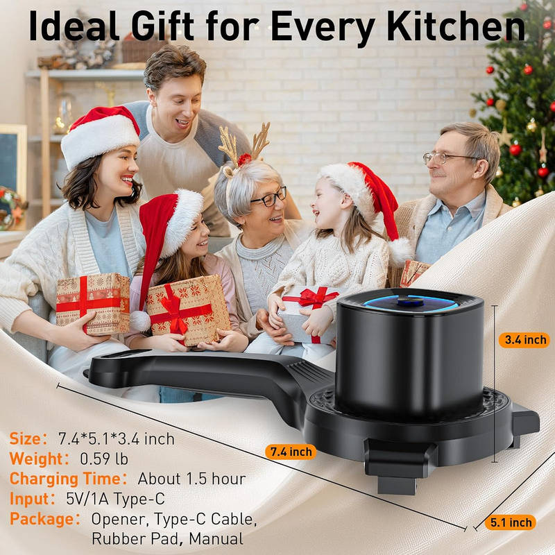 Electric Jar Opener 2 in 1 Bottle Opener, Auto Tighten Power Clamp Easy Open for Weak Hands Seniors Arthritis with Gripper Pad