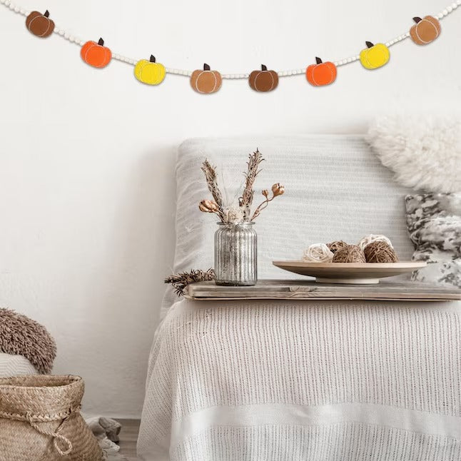 Felt Pumpkin Bead Garland, Fall and Thanksgiving Decorations for Mantel, Fireplace, Table Centerpiece and Autumn Home Decor