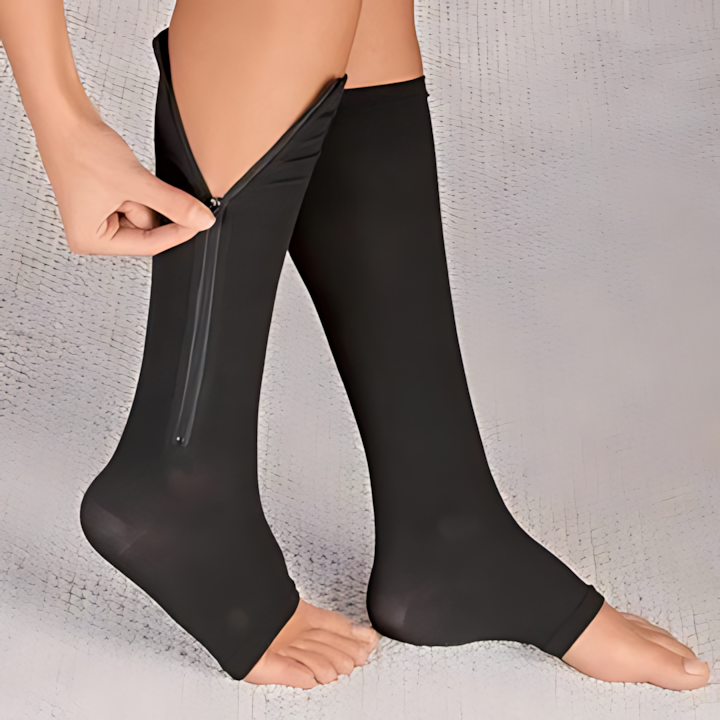 Zippered Graduated Compression Socks with Supportive Calf Sleeve Design