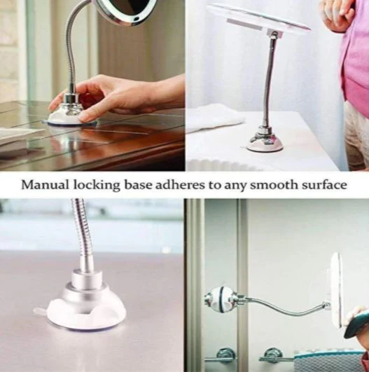 Magnifying Makeup Mirror with 14 LED Bulbs and Flexible Gooseneck, Suction Cup Base