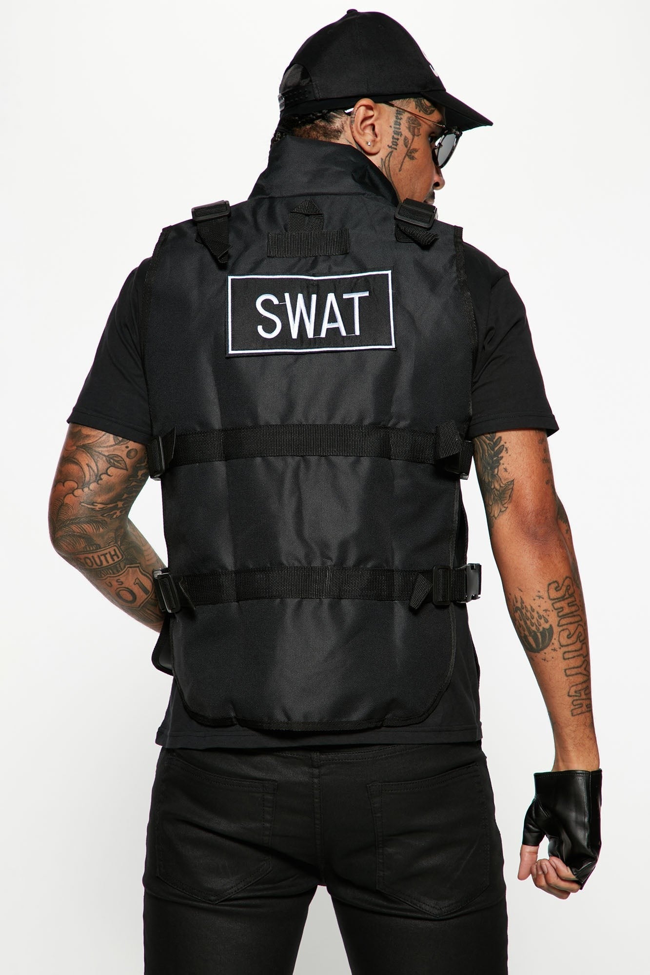Four Piece Tactical Costume Set with Vest, Cap and Fingerless Gloves