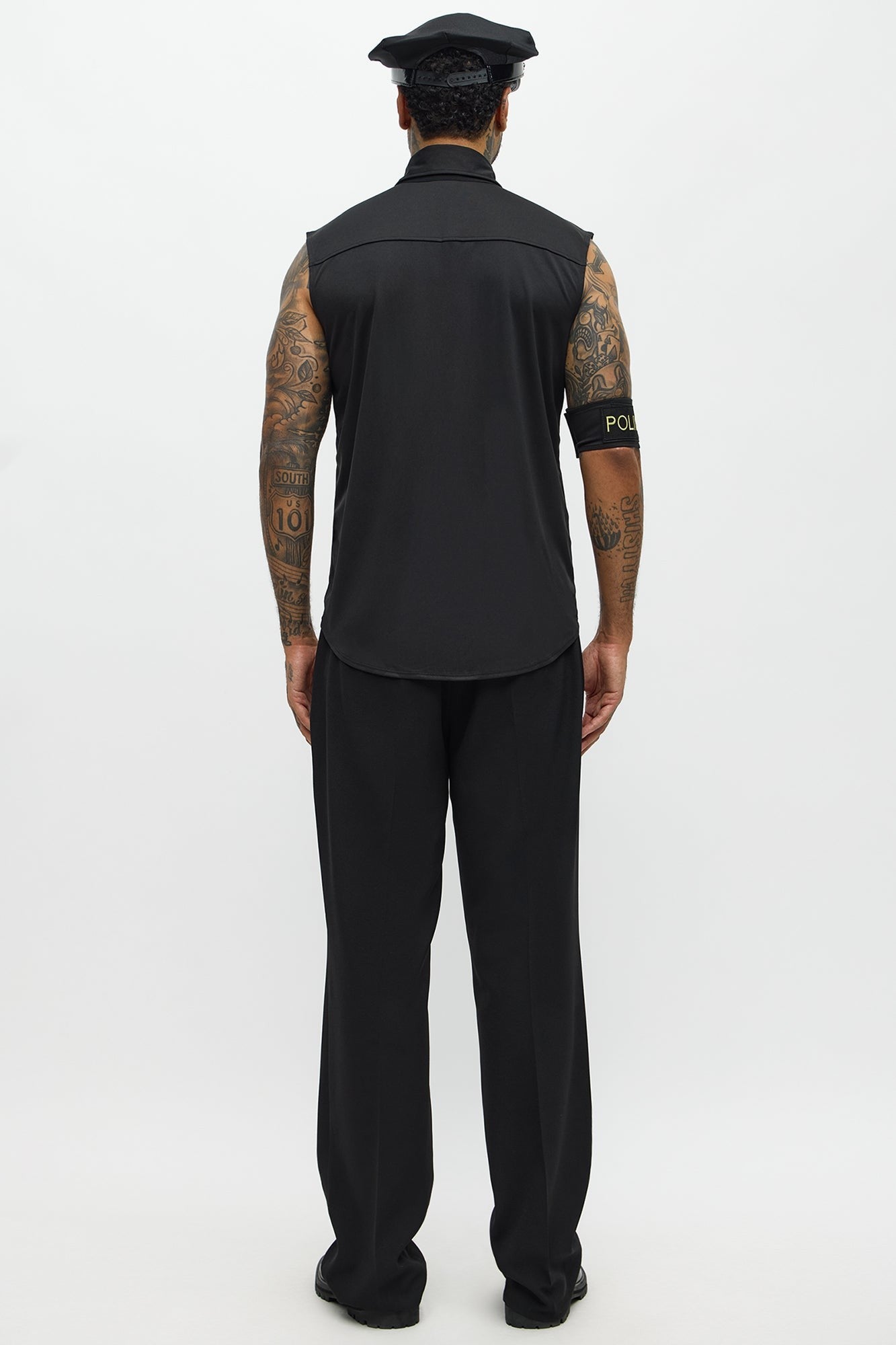 Black Officer Costume Shirt and Hat Set for Men