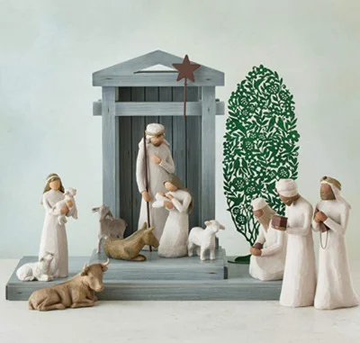 Barn Wood Nativity Set with Handcrafted Stable and Six Figurines, Reclaimed Finish