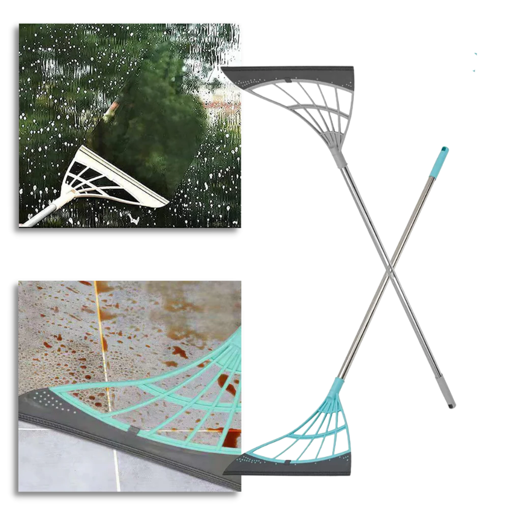 Extendable Rubber Broom with 53.1 Inch Reach and 12.2 Inch Blade for Multiple Surfaces