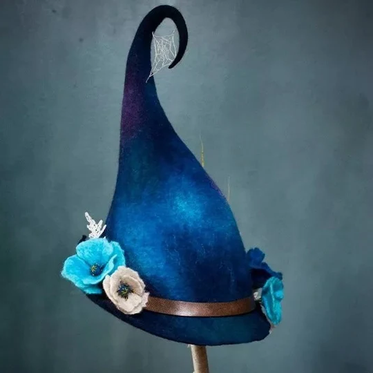 Felt Witch Hat with Merino Wool and Hand Dyed Silk Accents