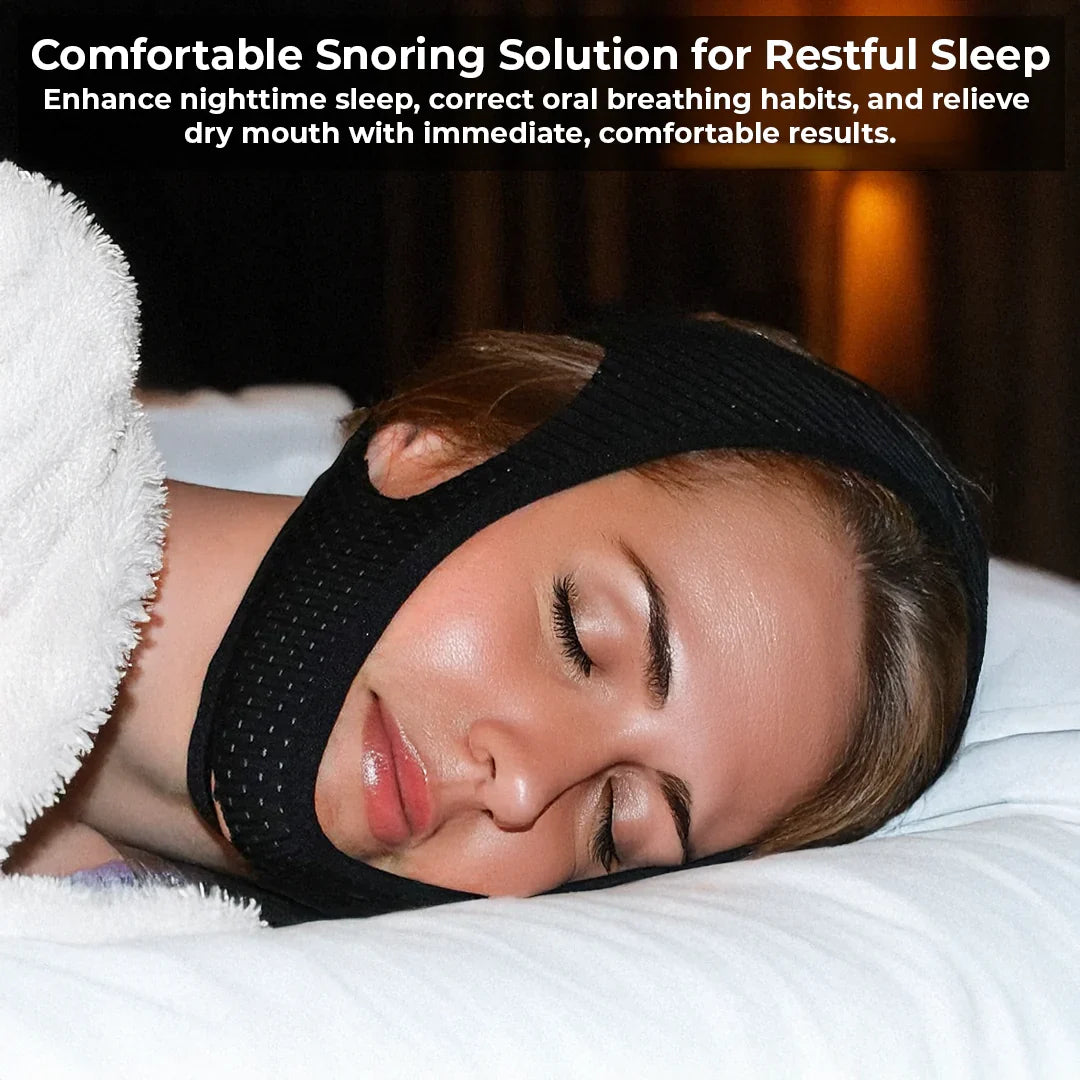 Chin Strap for Snoring with Adjustable Hook and Loop Closure and Breathable Fabric