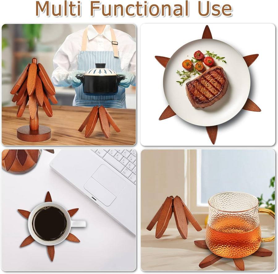 Mygametables Wooden Trivet For Hot Dishes, Tree-Shaped Solid Wood Design