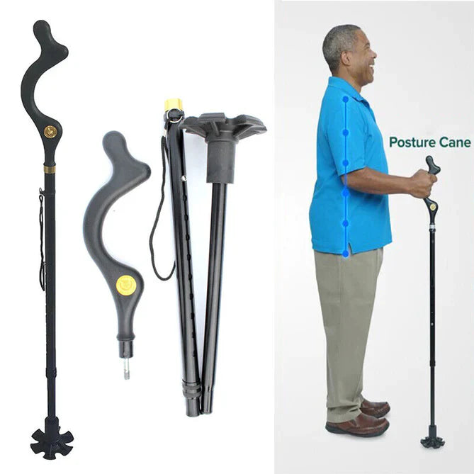 Adjustable Walking Stick with Ergonomic Grip and 360-Degree Tip, 12 Height Settings