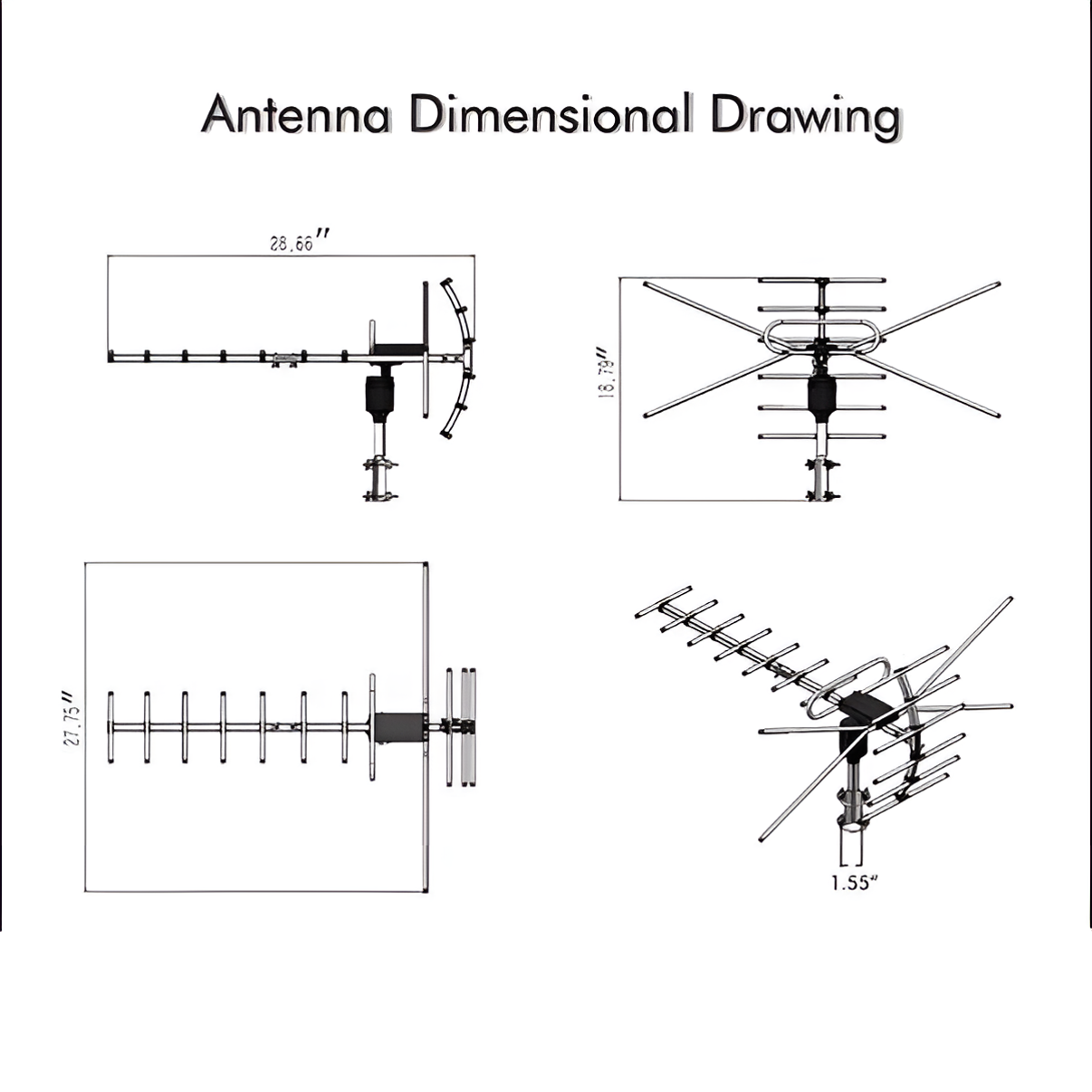 Outdoor HD TV Antenna with 360° Motorized Rotation and Interference Filter, Weatherproof