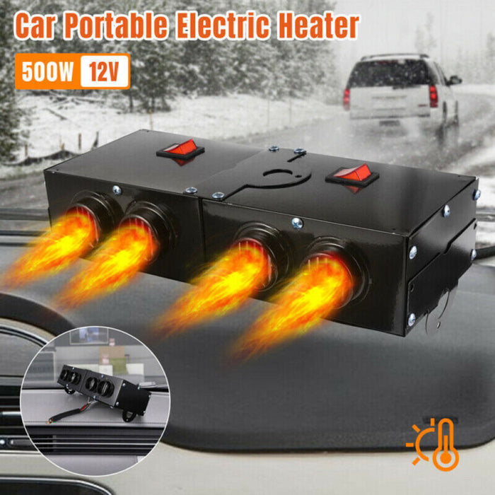 12V Car Heater with 500W Output and Dual Independent Switches, Four Vents