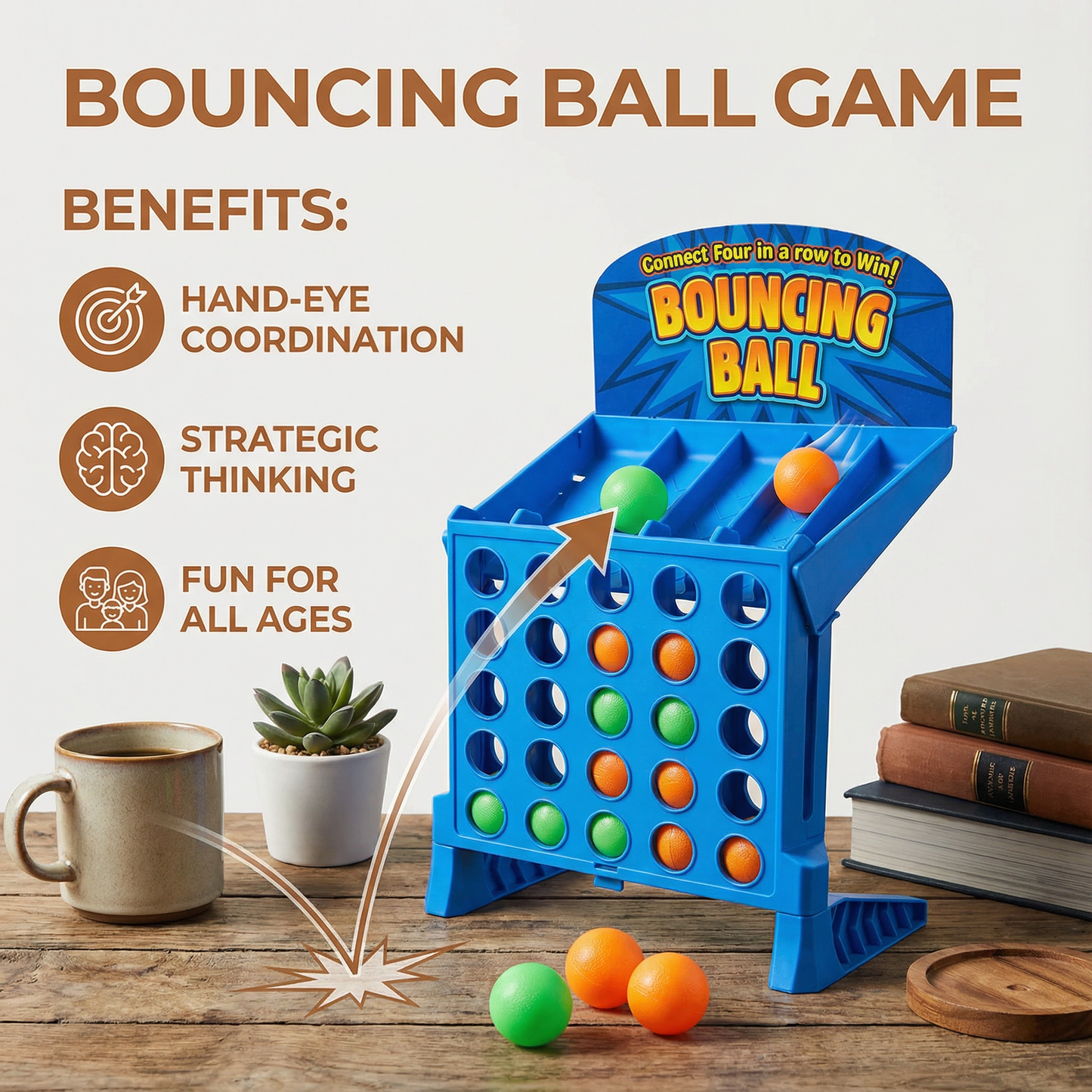 Bouncing Ball Grid Game with Colored Balls and Carrying Case for 2 Players