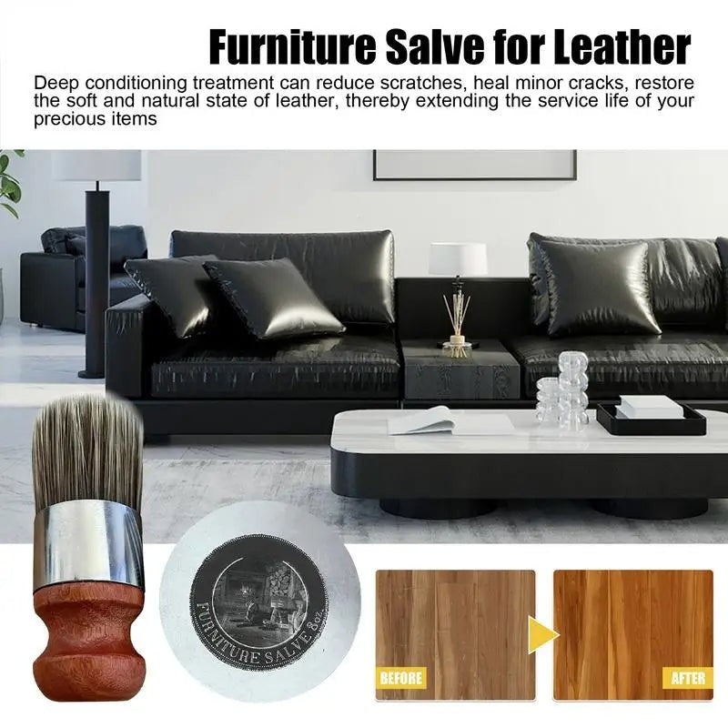 Leather Furniture Salve and Conditioner with Round Application Brush
