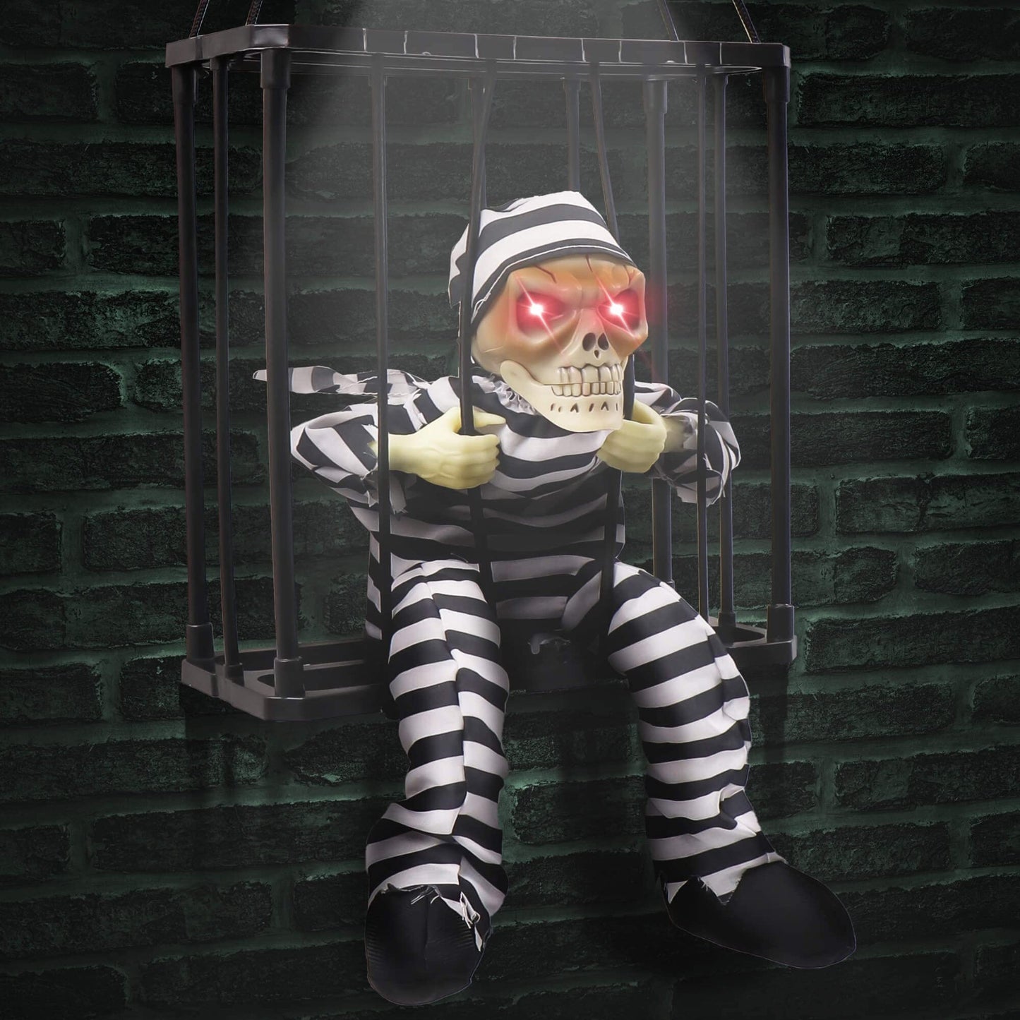 Animated Skull Prisoner with Motion Sensor Lunge and Red LED Eyes for Halloween