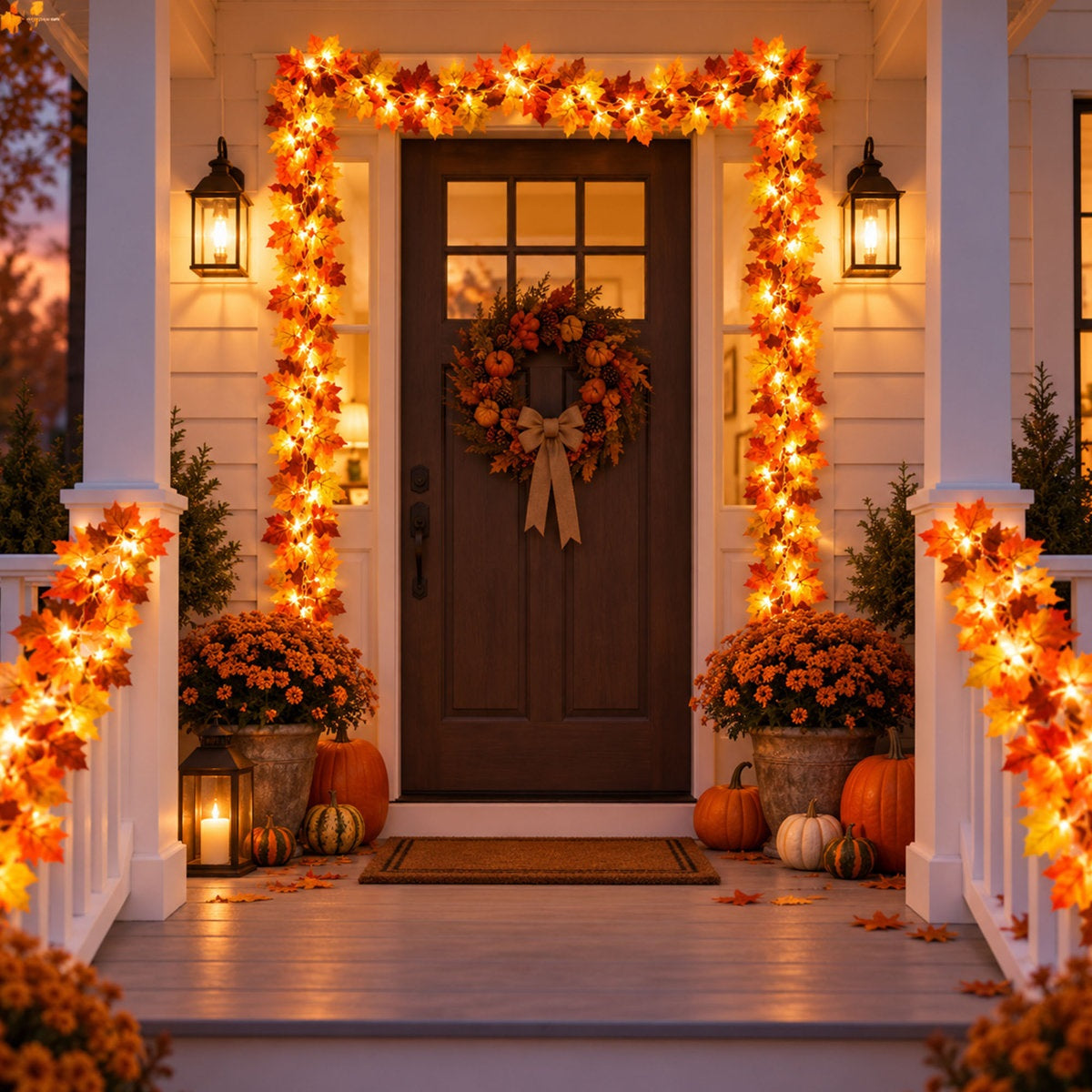 3 Pack 8.2 Ft Lighted Maple Leaf Garland, 60 LED Autumn Leaf Vines for Thanksgiving, Mantel, Fireplace and Home Fall Decor