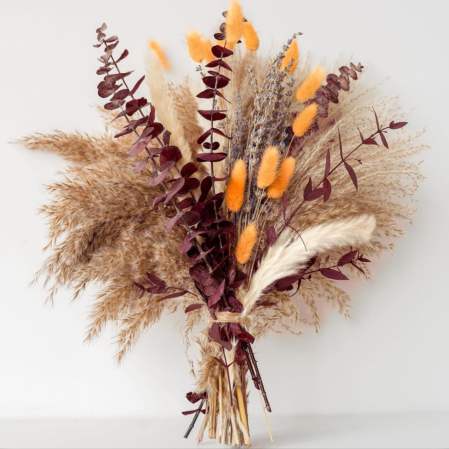 Fall Dried Flower Bouquet, Pampas Grass, Orange Bunny Tails, Lavender and Red Eucalyptus, Boho Autumn Floral Decor for Home and Thanksgiving