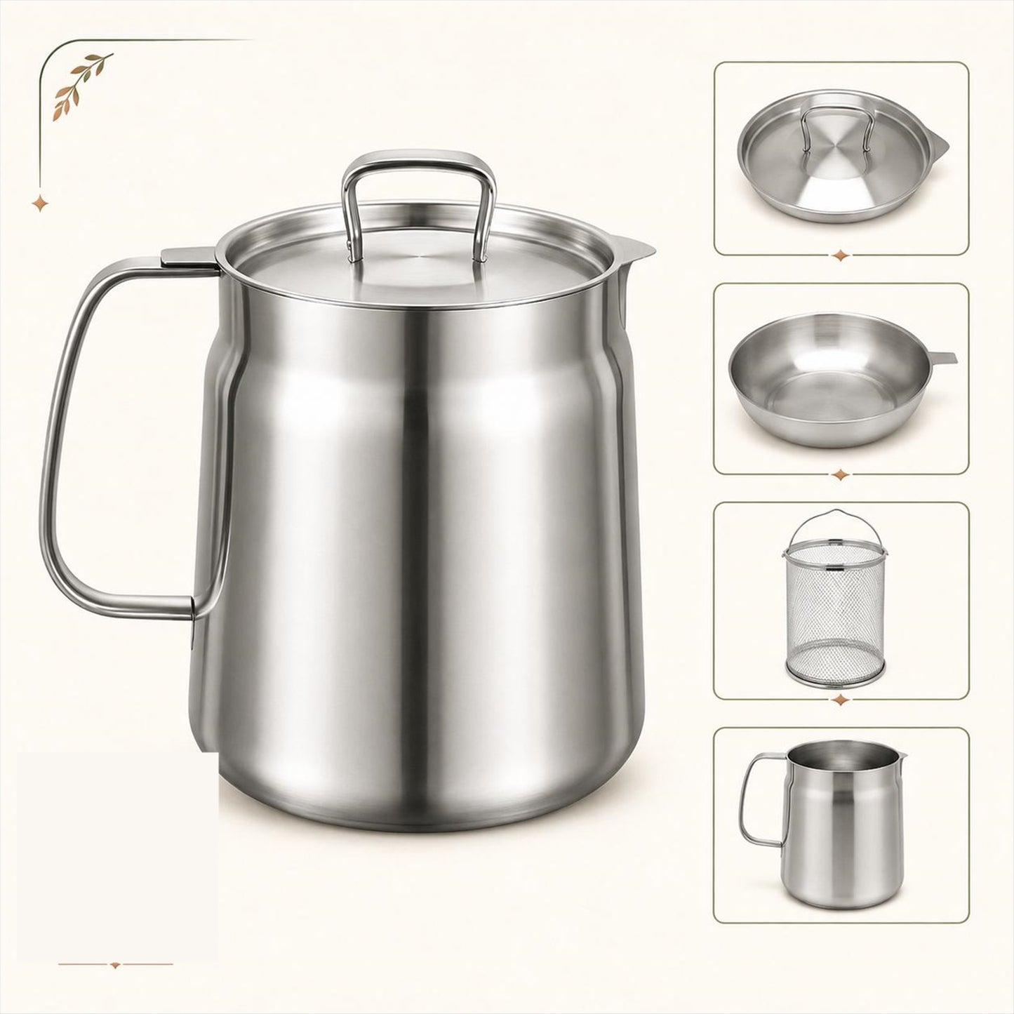 304 Stainless Steel Deep Fryer Pot with Basket, 2 in 1 Oil Strainer and Large Capacity for Frying Bacon and Food