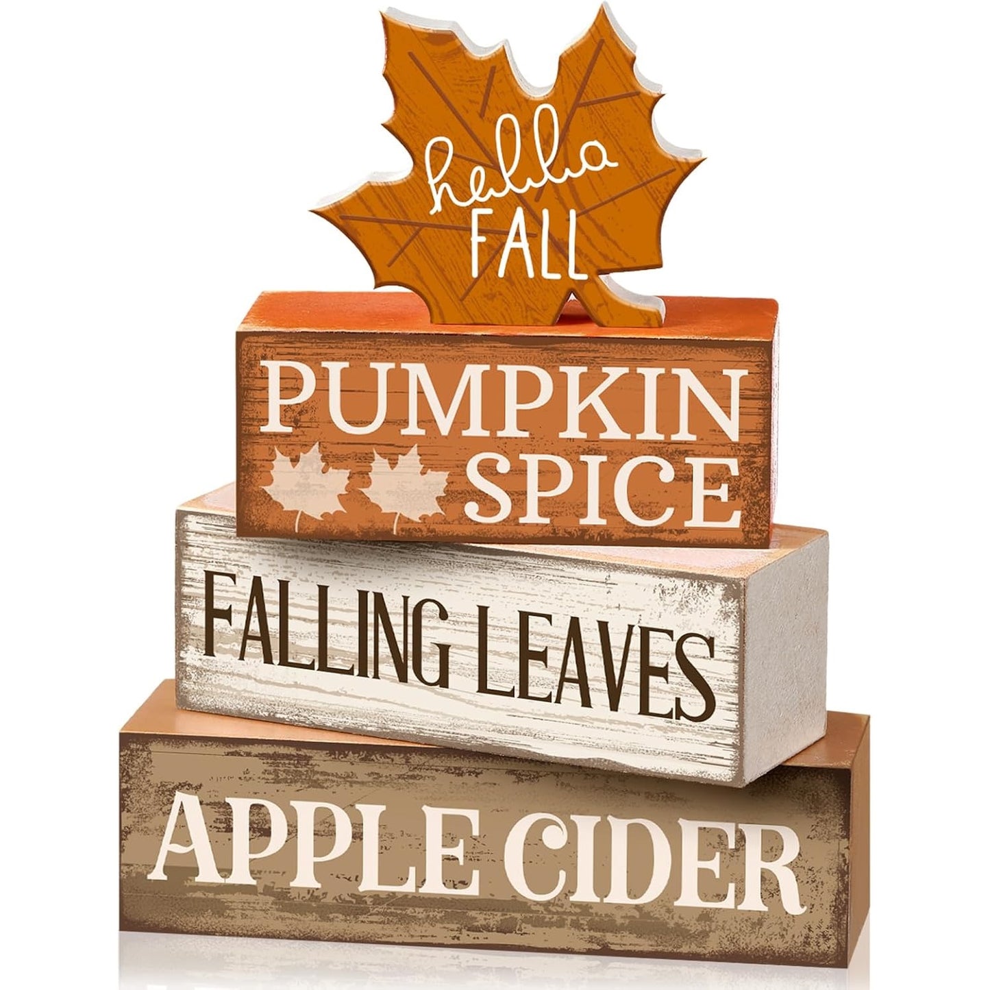 4 Pcs Wooden Stacked Maple Leaf Decor, Thanksgiving Table Decorations, Rustic Fall Centerpiece for Home