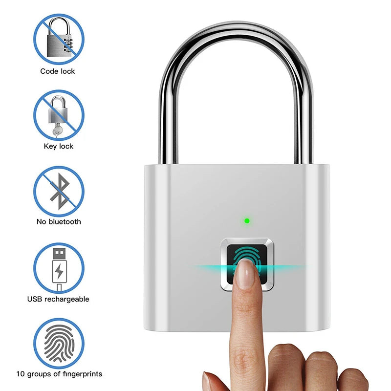 Fingerprint Padlock with App Control and 10-Print Storage, 6-Month Battery
