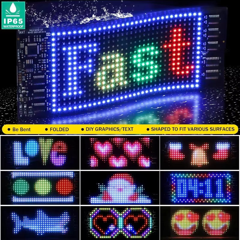 Car Windshield LED Display Panel with Remote Control and Music Sync